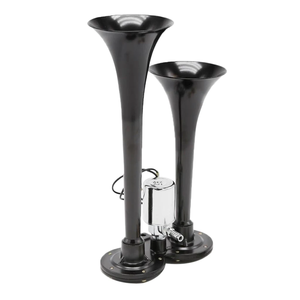Dual Air Horn with Electric Solenoid for Trucks - Super Loud 150db 12V/24V DC - Suitable for Trucks SUV Boats Train (Black)