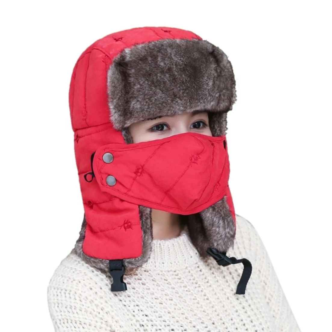 Уличная зимняя теплая шапка для мужчин и женщин Зимняя теплая шапка-ушанка водонепроницаемая ветрозащитная шапка-ушанка маска для лица - Цвет: Красный