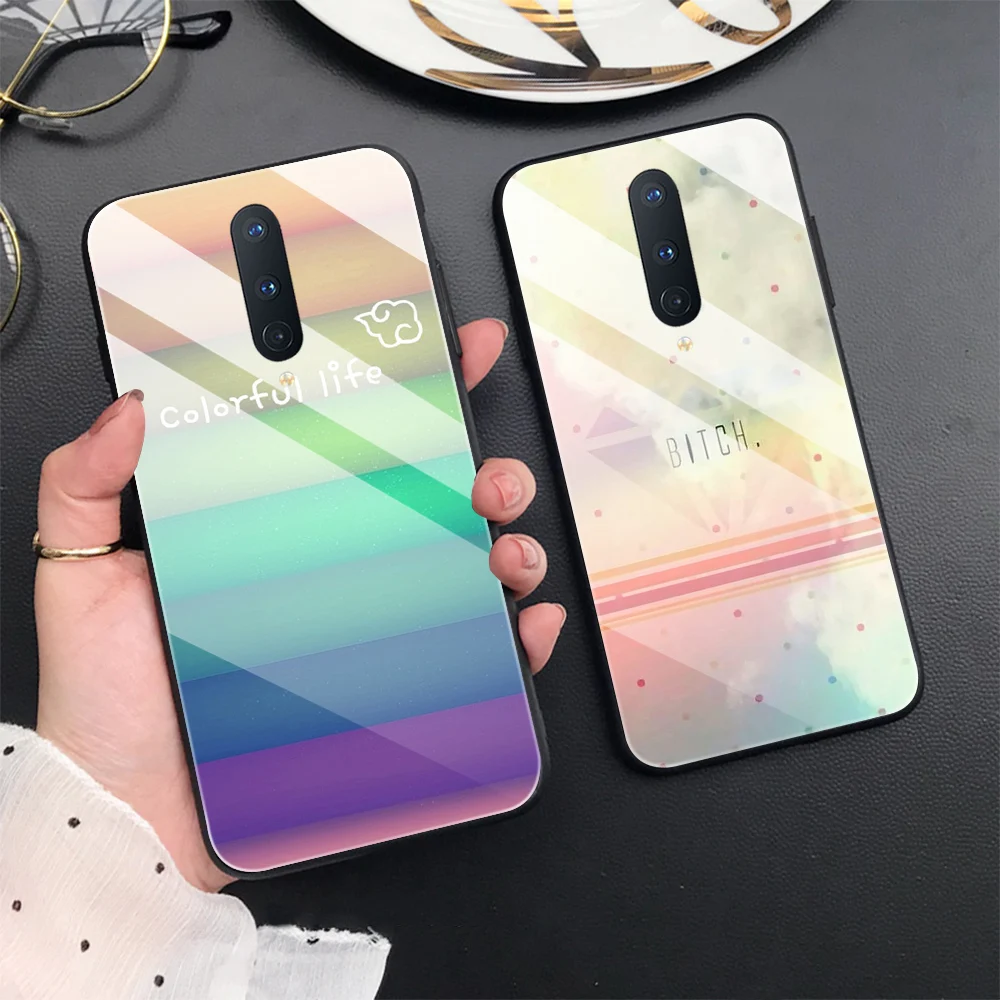 

CartoonText Case For Oneplus 8 Pro 8T 7T 7 6T 6 Nord Pro Glass Phone Cases for one plus 8 8pro 1+7 1+7t 1+8t 1+6 1+6t Cover Capa