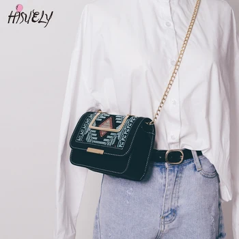 

HISUELY Embroidery Quality Women Leather Geometric Messenger Bag Female Chain Strap Shoulder Bag Small Ladies' Flap Bag Q4