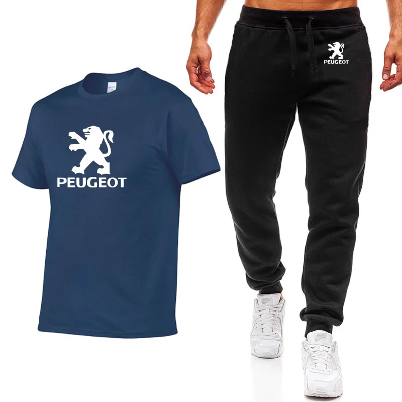 Модные летние мужские футболки с логотипом peugeot Car, Повседневная хлопковая футболка с коротким рукавом высокого качества, штаны, мужская одежда