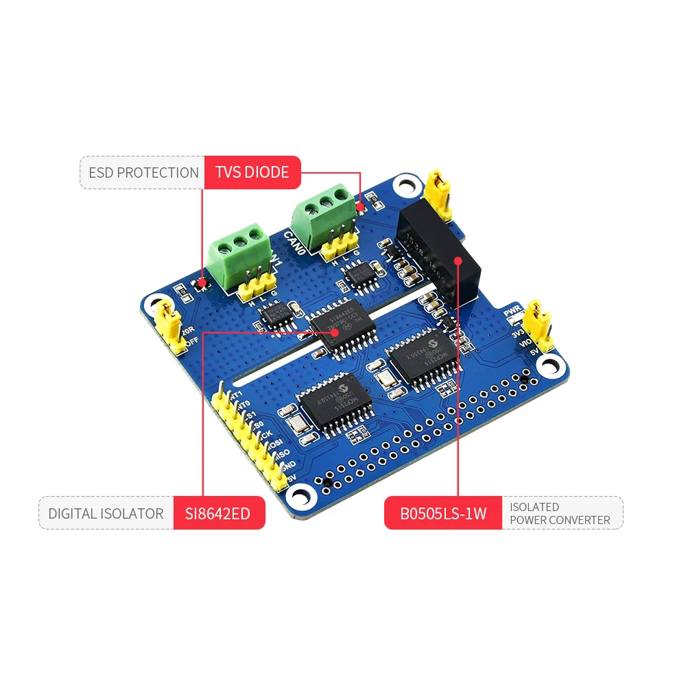 Placa De Expansión De Bus CAN Aislada De 2 Canales Para Raspberry Pi 5/4B/3B /Zero/Zero W/Zero 2W/Pico/Pico W/Pico WH, Sombrero De Lata De Doble Canal Para Raspberry Pi, Circuito De Protección