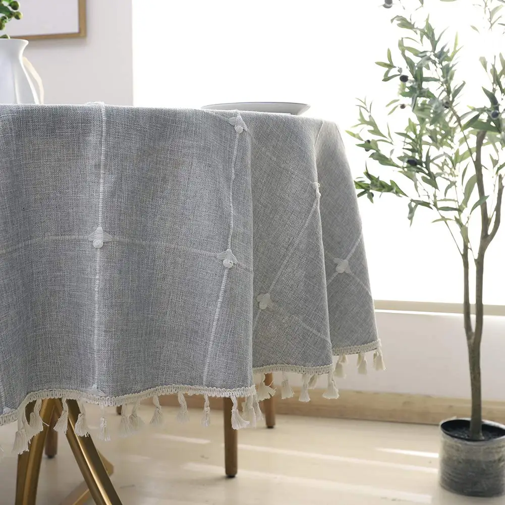  Round Tablecloth Cotton Linen Tassel Table Cover for Kitchen Dinner Table Decorative Jacquard Table