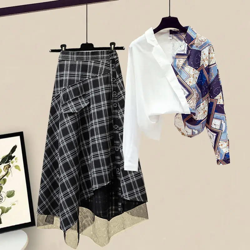 

Shirt High Waist Half-length Skirt Two-piece Spring Wear 2021 New Workwear Set Women's Two-piece Skirt Women's Skirt