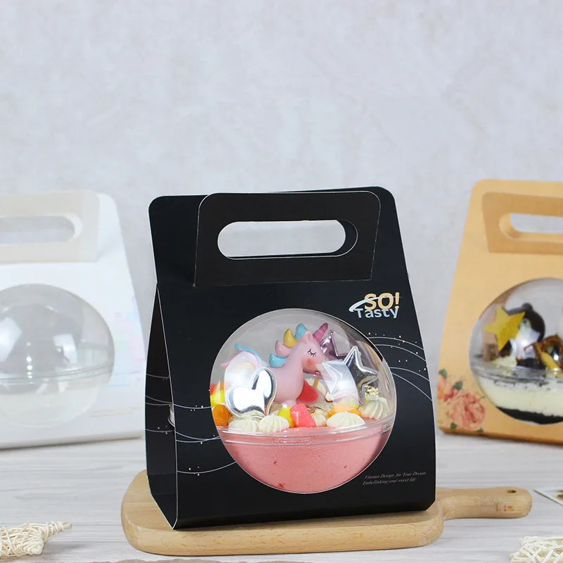 

50pcs High quality transparent disposable cake cup party favor creative dessert gift decor plastic cup with lid and handle box
