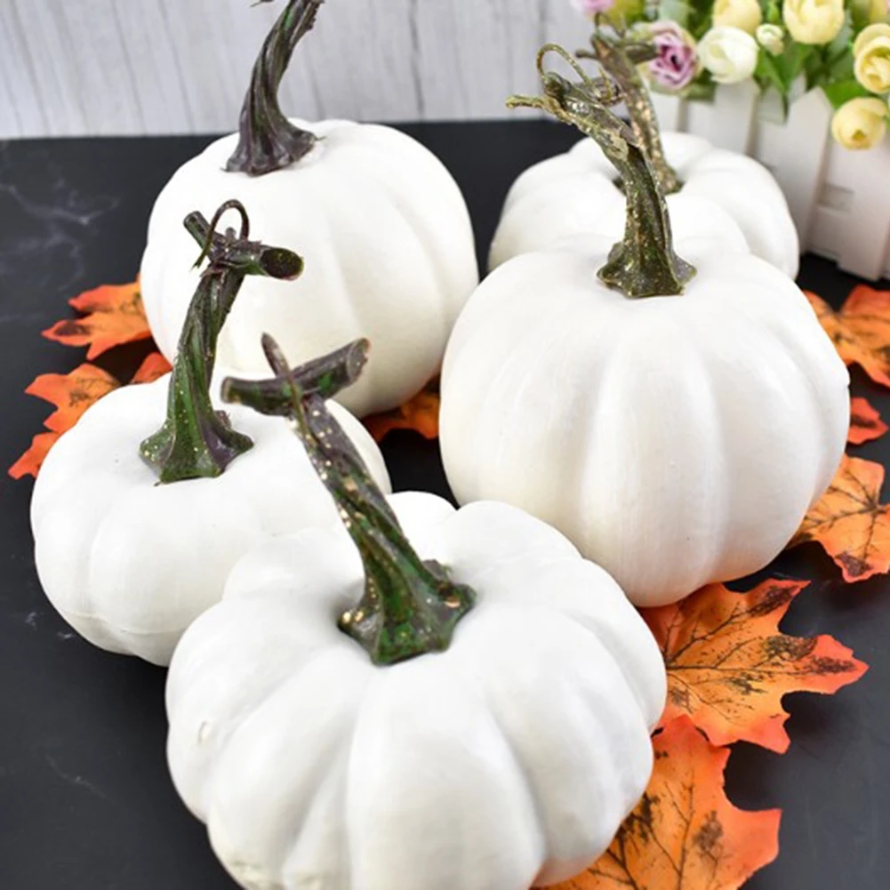 6 Pcs/Set Halloween Simulation Cute White Pumpkin Home Garden Party DIY Decor US 