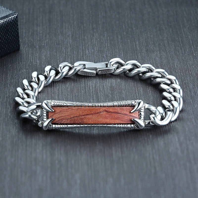 316L браслет из нержавеющей стали звено цепи браслет с палисандр Модные мужские бразильские