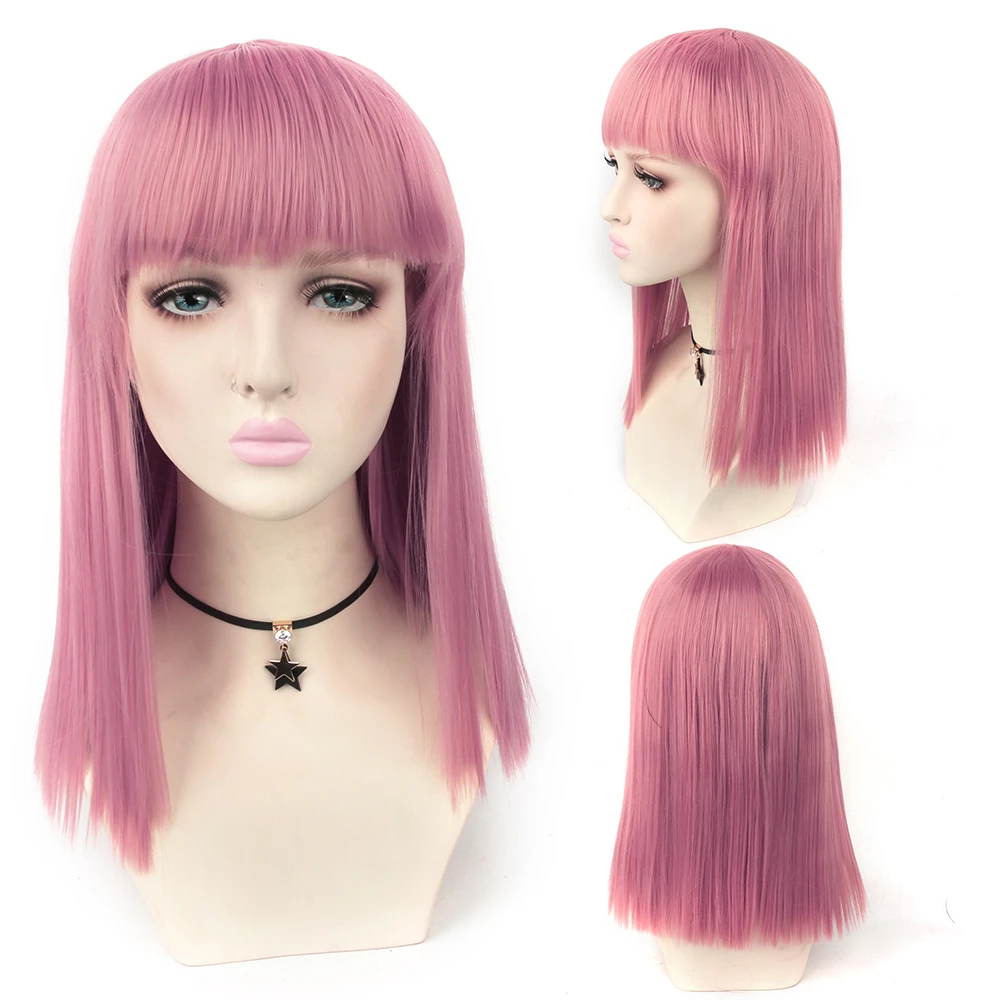

AIYEE Short Straight Synthetic Hair Wigs with Bangs Toupee Hair for Women Ombre Black Red Color Straight Middle Wig For Women