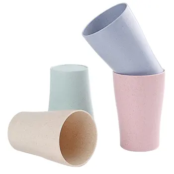

4 pcs/set Wheat Straw Cup Multi-Functional Coffee Glue Plastic Cup Drinking Glass Kids portable Cups
