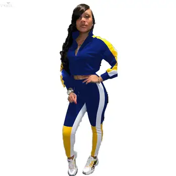 

Winter Outfits Tracksuit Women Set Full Sleeve Zipper Top Pants Two Piece Set Suit Patchwork Color Casual Fitness Women Outfits