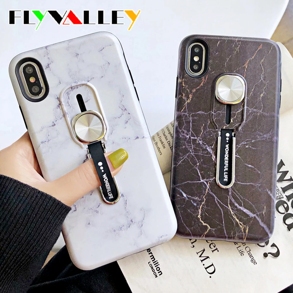 

FLYVALLEY Vintage Crack Marble Phone Case For iPhone 11 Pro Max 6 6S 7 8 Plus X XS MAX XR Case Magnetic Hoder Ring Cover Fundas