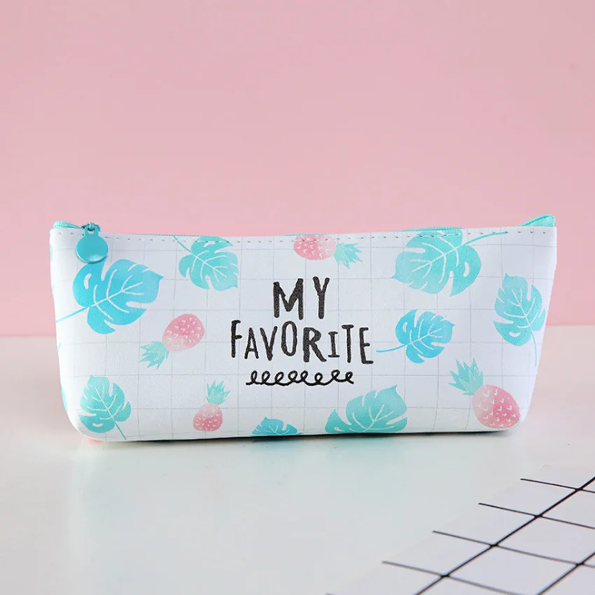 10pcs/lot 4 style Cute Fruit Fresh and simple Korean Stationery Creative Pen Bag School Offices Suppliers - Color: Grid vanilla