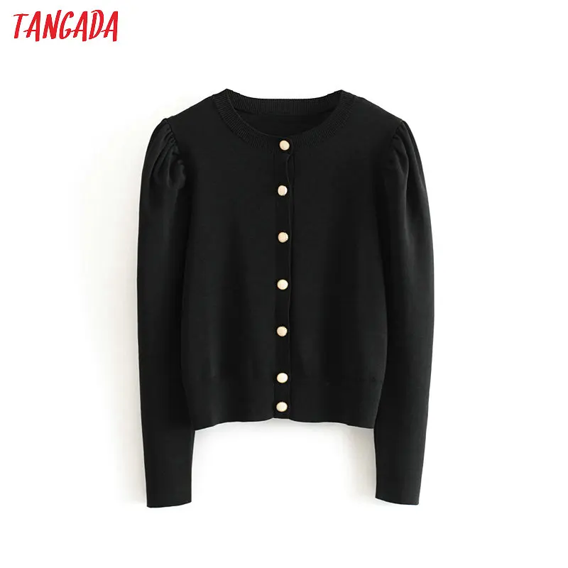 Tangada женский однотонный кардиган с круглым вырезом и карманами на пуговицах, Осень-зима, свитер с пышными рукавами, топ 3H251