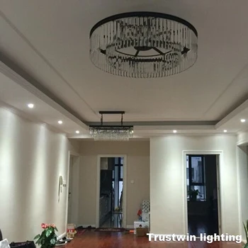 

American RH glass crystal tube ceiling hanging pendant light lamp LED round circular living sitting dinning retro ceiling lamp