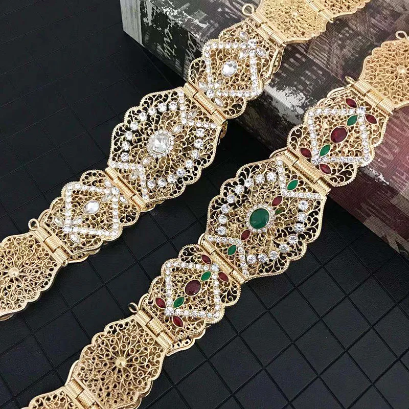 Delicate Moroccan Style Small Size Belt With Rhinestone Inlay For Ladies Waist Chain Body Belly Chain Length Adjustable baroque rhinestone waist chain with classic bright gold chain embellished ladies fringed bohemian metal belt