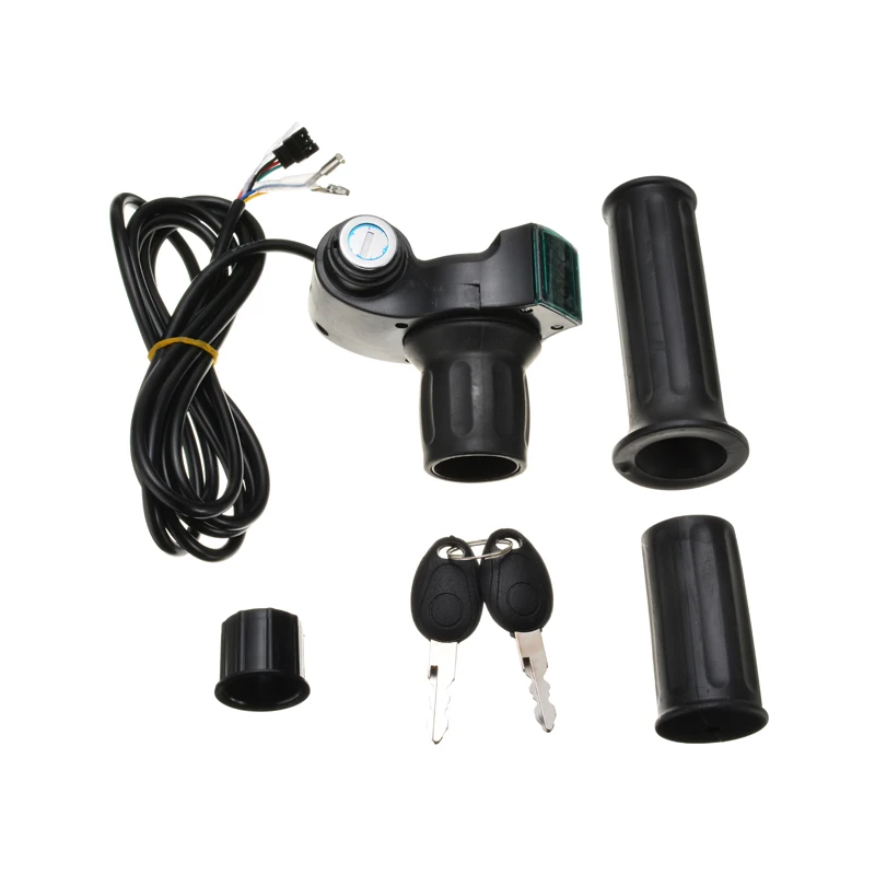 Best 2Pcs Black 12V 99V Electric Scooter Bike Throttle Grip Handlebar LED Digital Meter Universal Electric Bicycle Accessories