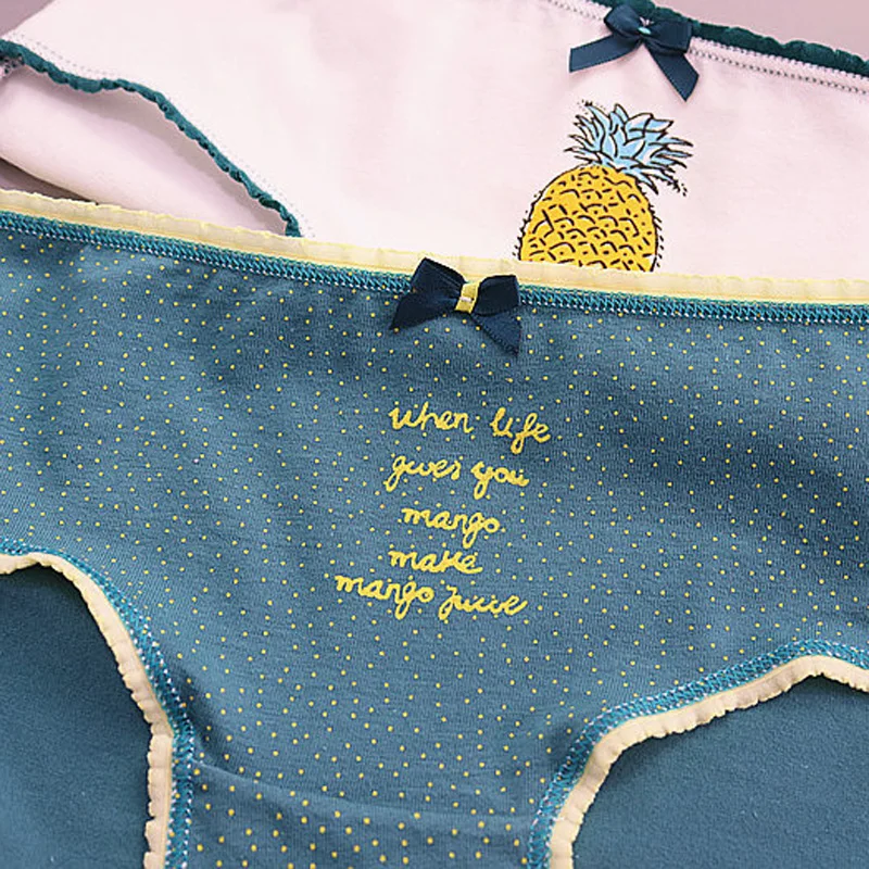 Женские трусики хлопковые с ананасовым принтом дамское нижнее белье дышащие