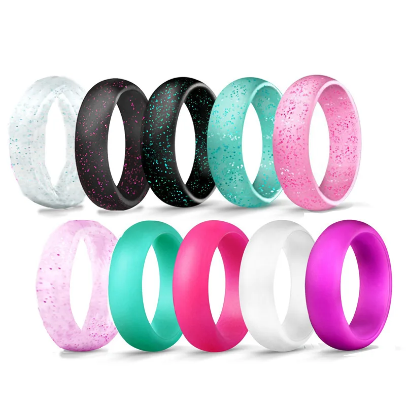 10pcs set 10 шт./компл. Для женщин силиконовой резины свадебные женские сандалии с ремешками 5,7 мм гипоаллергенные Мягкие Спорт и отдых Силиконовое кольцо для пальца ювелирные изделия - Цвет основного камня: 10pcs set