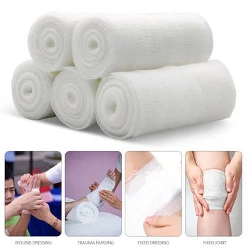

5 Rolls Disposable Gauze Bandage Roll Breathable Medical Bandages Wrap Stretched For Wound Care PBT Material