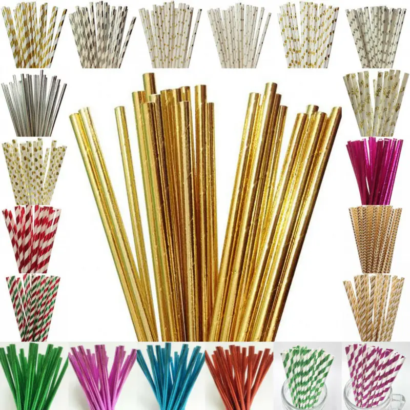 

New 25pcs/lot Foil Paper Straws For Kids Birthday Party Wedding Decorations Bachelorette Drinking Straws Event Party Supplies