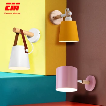 

LED Wall Lamp Nordic Wooden Wall Light E27 220V 110V Bedside luminaire Macaroon Wall Sconce for Dining Room Restaurant ZBD0039