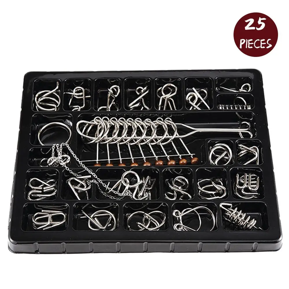 

25pcs/Set Metal Chinese Puzzle Rings Nine Ring Interlocking Set Links Mini Size Kids Educational Toys Adult Children Board Game