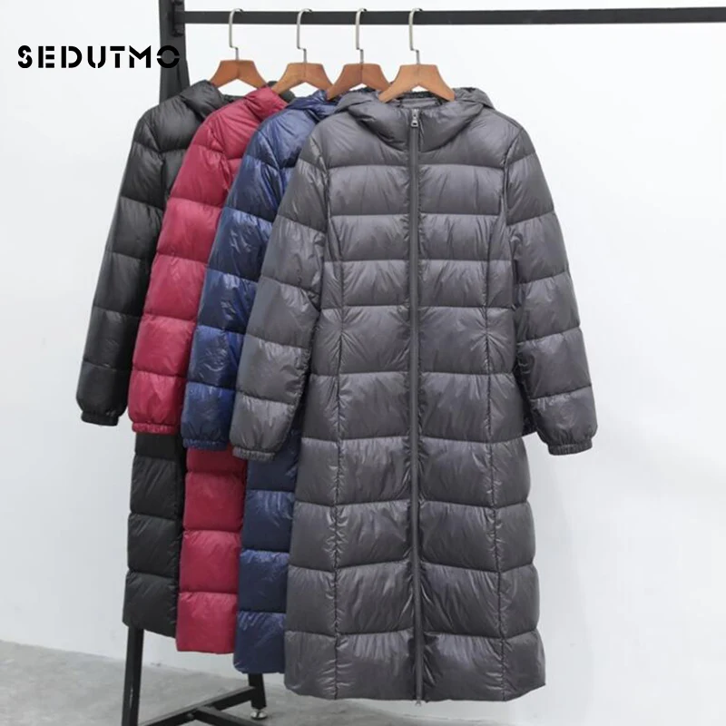 SEDUTMO, зимние, размера плюс, 3XL, длинные, женские пуховики, тонкий, толстый, с капюшоном, пальто, осень, Повседневный, пуховик, ED919