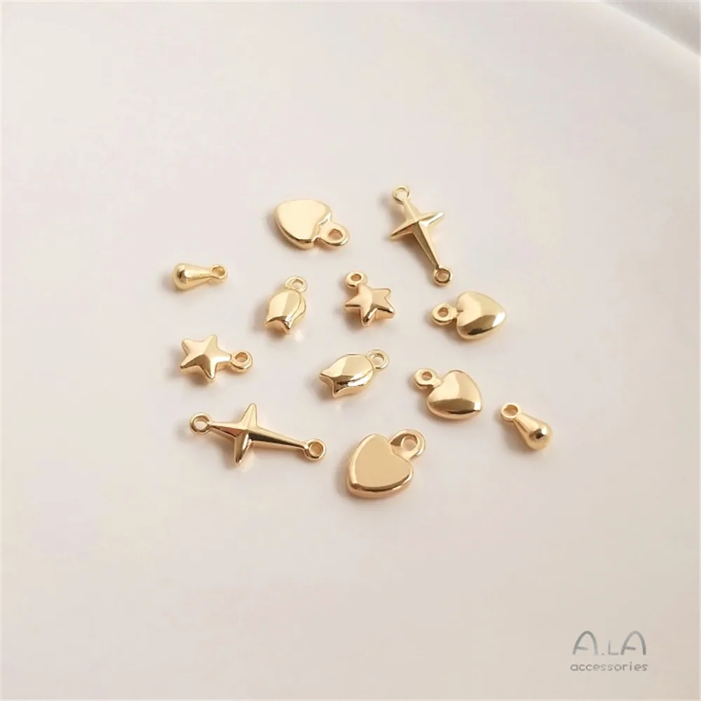 14K 금 도금 5 뾰족한 별, 복숭아 하트, 물방울 꼬리 체인 펜던트, DIY 첫 장식, 작은 액세서리