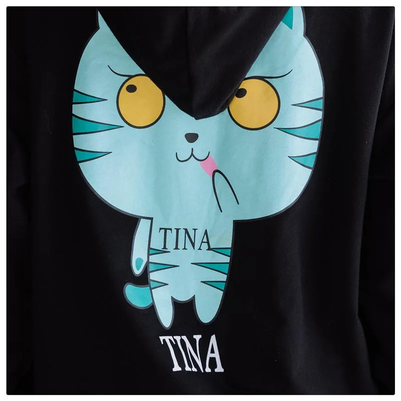 Kawaii мультфильм печати кошка толстовки женские винтажные хлопковые пуловеры Топ Harajuku плюс размер женские свободные толстовки с капюшоном 5XL