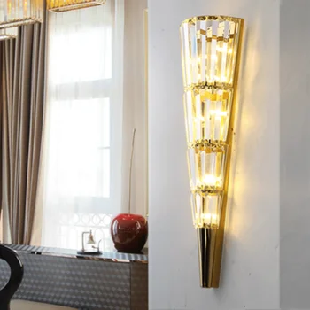 

Luxury gold crystal wall sconce for living room indoor wall lights for bedroom bedside lamp applique murale luminaire wandlamp
