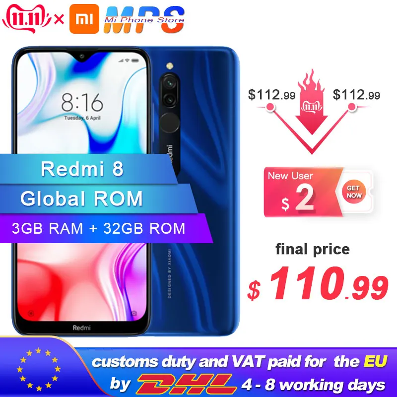 

Global ROM Xiaomi Redmi 8 3GB 32GB Smartphone Snapdragon 439 Octa Core 12MP Dual Camera Mobile Phone 5000mAh
