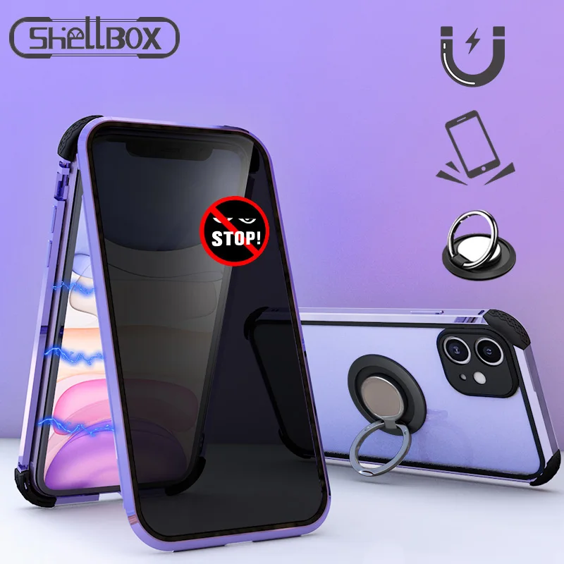 Shellbox Privacy Tempered Glass Magnetic Case For iPhone 11 Pro X 7 8 Plus XR XS Max Cover Anti Spy Shockproof Magnet Phone | Мобильные