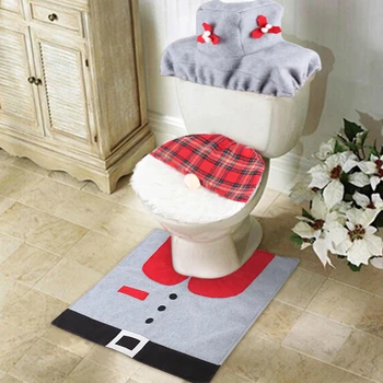 

3pcs Christmas Toilet Seat Cover Forest Faceless Old Man Food Mat Water Tank Hat Christmas Atmosphere Decor Bathroom Products