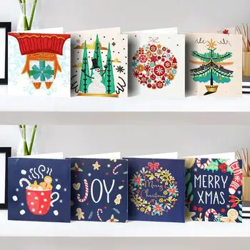 

8Pcs 5D DIY Diamond Painting Greeting Card Special Shaped Diamond Embroidery Christmas Cards Postcards Birthday Christmas Gift
