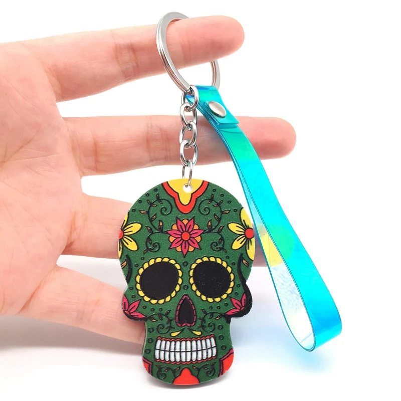 Брелоки Calavera мексиканские причудливые брелки для ключей с черепом пользовательский лазер Dazzle Rope Sugar Skull брелок сумка Шарм сладкий подарок - Цвет: R
