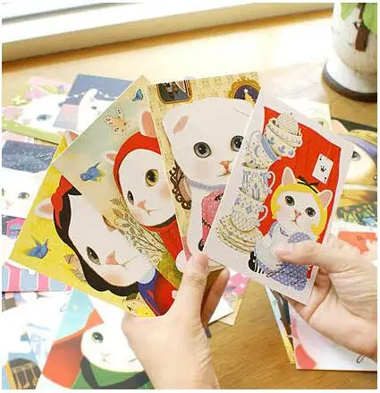 Kawaii e Gato Cartão de Aniversário Cartões de Presente Postal para Feliz Lote Estudantes Faça Você Mesmo Bonito Papelaria Vida Papel Mini Cartão Anos Novos 50 Pçs - 5 High Quality Material escolar e de escritório