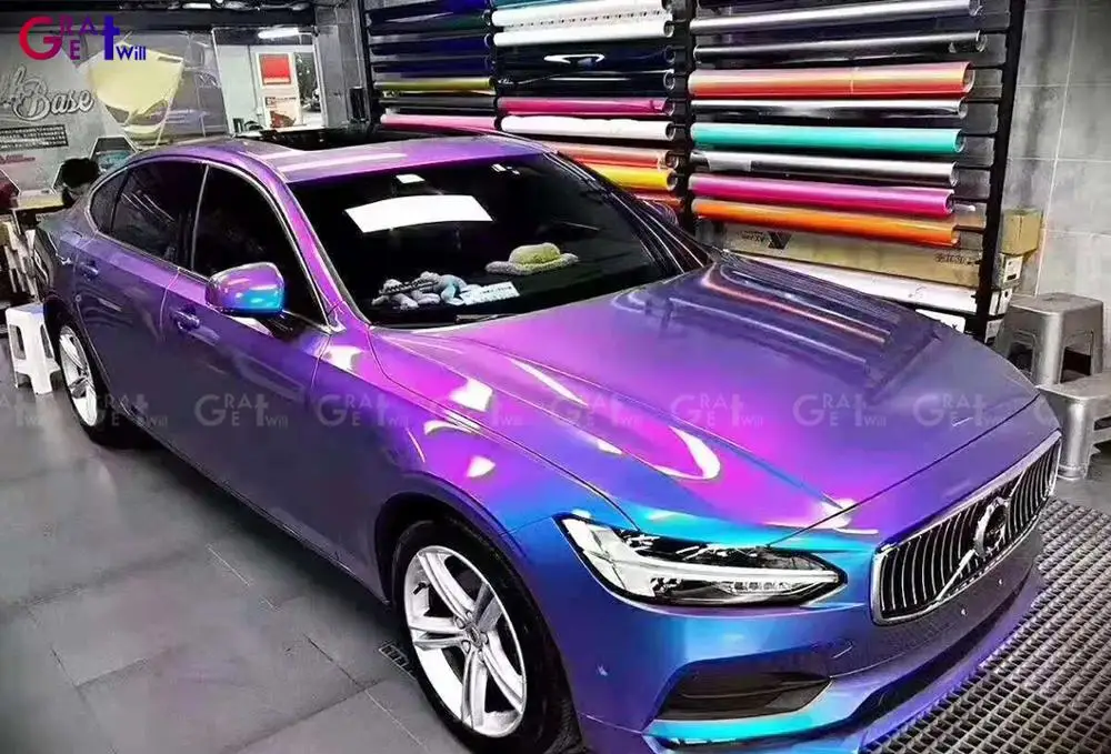 

High-end Gloss Color Flow Aurora Purple Blue Vinyl Wrap Film Car Wrap Sticker With Air Bubble Free Famewill Size 1.52x20m/roll