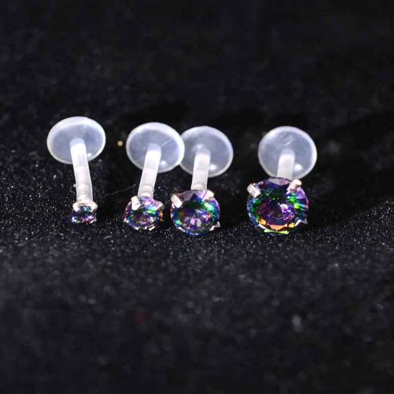 2Pcs Rainbow Clear AB Zircon Bioplast Labret Monroe Lip Stud Ear Cartiliage Tragus Helix Piercing stud Ring 16g Body Jewelry - Image 5