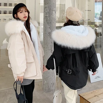 

YTNMYOP Winter Hooded Parka Women Short Dovetail Winter Coat Women Oversize Loose Female Jacket Lambswool Warm Clothing Outwear