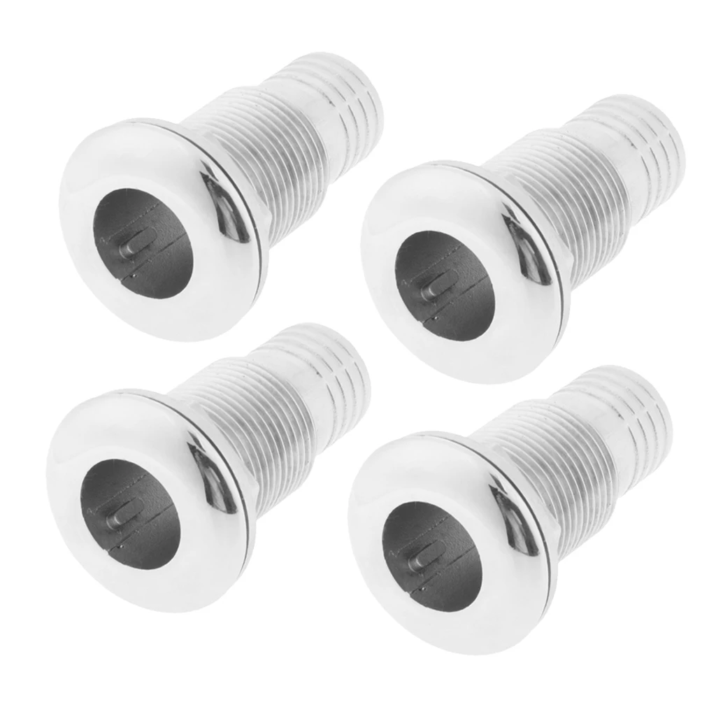 4x Heavy Duty 316 Stainless Steel Marine Boat Thru Hull Fitting 1-inch Hose Barb Connection