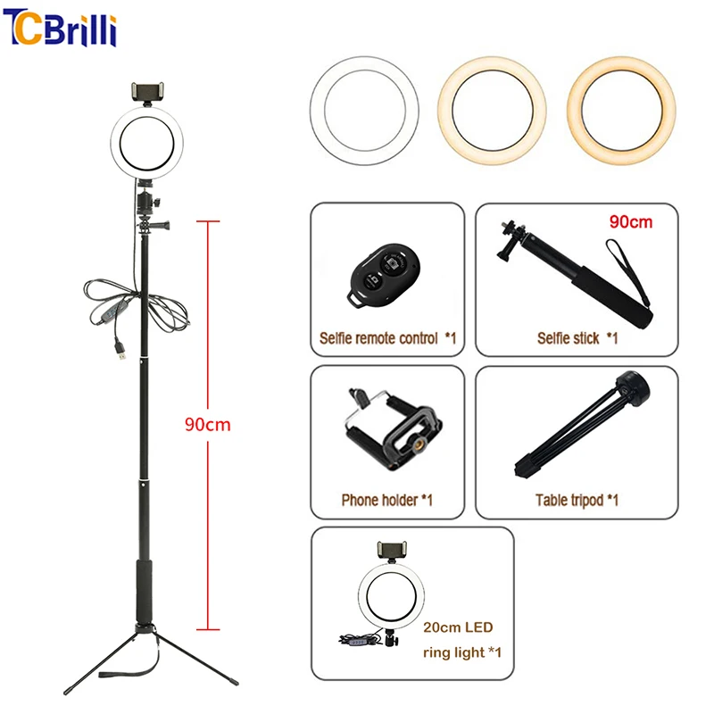 

8 Inch LED Ring Light Set Photography Product Youtube Video Live Photo Studio Selfie Stick Make Up Light With Phone Ring Lamp