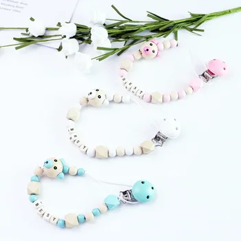 

Baby Cartoon Pacify Pacifier Clip Wooden Dummy Clip Silicone Beads Pacifier Chain Soother Nipple Holder For Children Baby