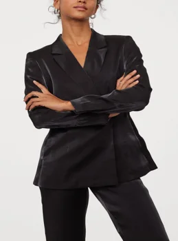 

2020 new fashion za women's spring autumn long sleeve gloss solid notched loose casual lady suit women's tops