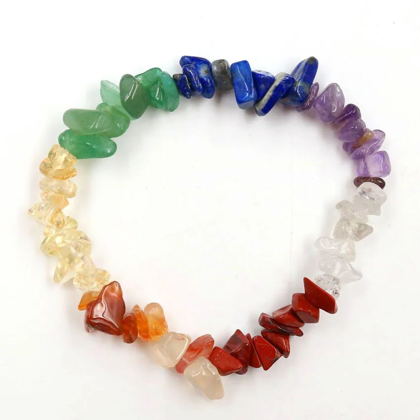 

FYJS Unique Handmade Irregular Shape 7 Colors Quartz Stone Bracelet Healing Balancing Chakra Jewelry