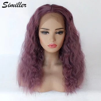 

Similler Lace Front Synthetic Hair Wigs Dark Purple Mixed Color Curly Medium L Part Lace Wig For Women