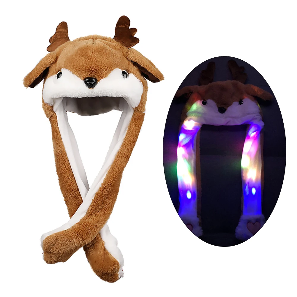 Deer Hat with Light Шляпа оленя светящаяся плюшевая шапка-ушанка в виде животного Милая забавная шапка с оленями многоцелевой ПП хлопок движущиеся уши наряд для Игрушки для маленьких девочек - Цвет: Deer Hat with Light