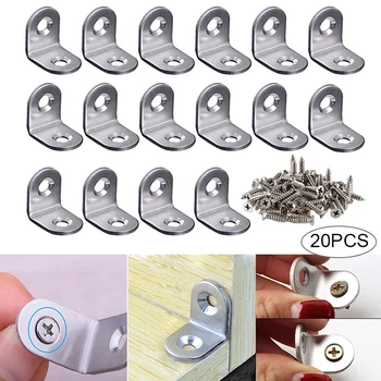 

Corner Brace 20mmx20mm Stainless Steel Brace Corner Steel Joint Right Angle Bracket Fastener 20 Pieces with Screws HUG-D