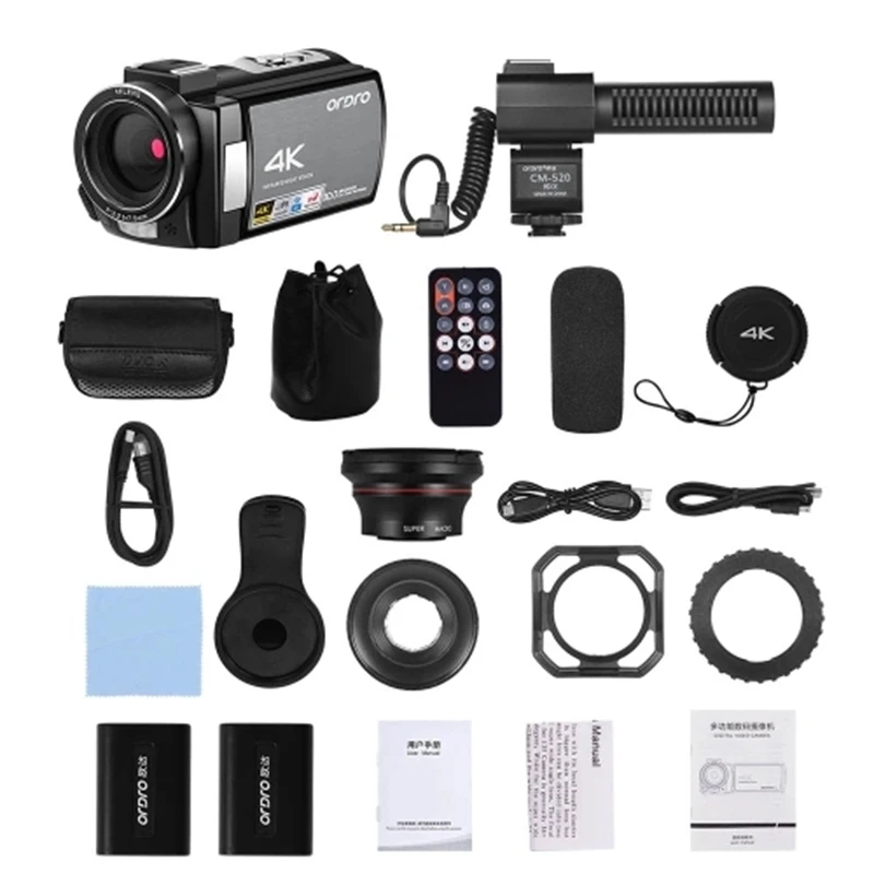 

OPQ-ORDRO HDV-AE8 4K WiFi Digital Video Camera Camcorder DV Recorder 30MP 16X Digital Zoom IR Night Vision 3 Inch IPS LCD Touchs