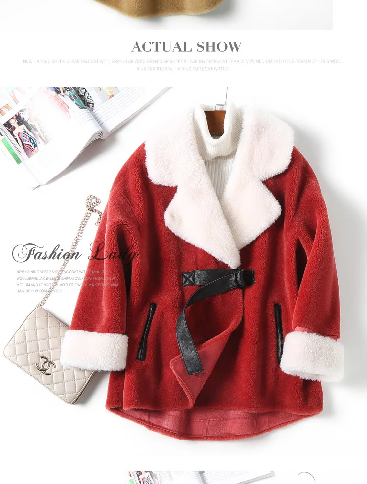 Пальто и куртки для женщин зимнее пальто из настоящей шерсти Новое зернистое овечье стриженое пальто женские куртки с отложным воротником