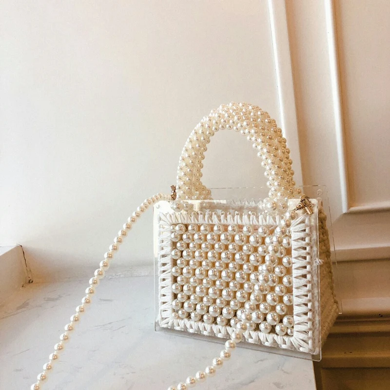 

Handmade Beaded Woven Pearl Transparent Acrylic Handbag Shoulder Crossbody